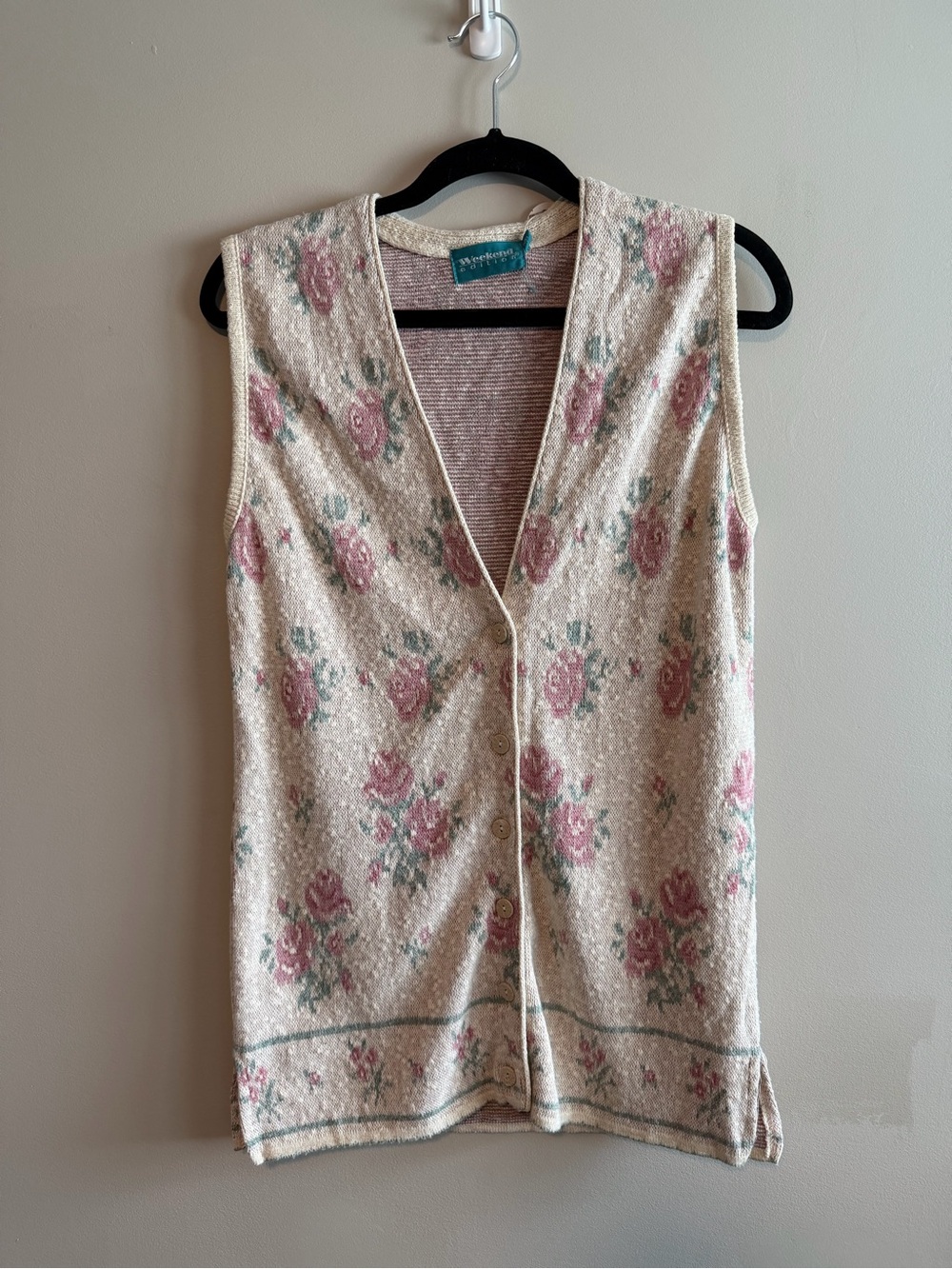 Vintage Weekend Edition Floral Knit Sweater Vest Made in Canada Women’s Cotton